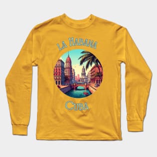 "Enchanting Havana: Mystical Oasis of Retro Charm" - Retro Travel Cool Long Sleeve T-Shirt